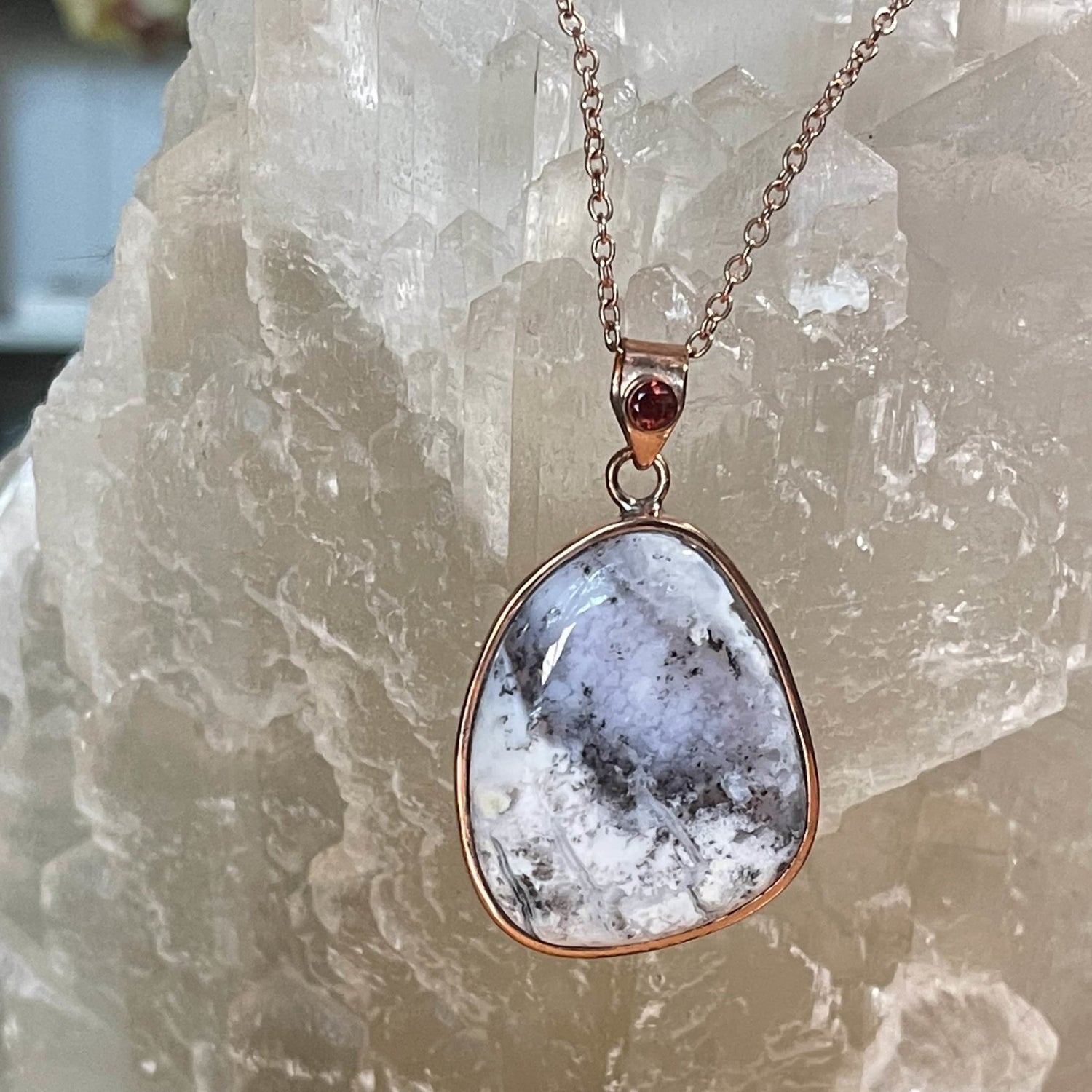 Dendritic Opal & Garnet Pendant in Copper - Healing Stone Beings