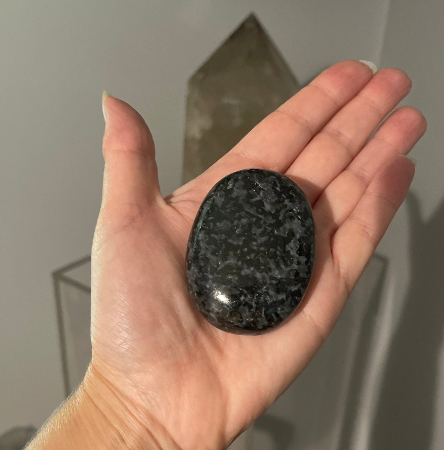 Indigo Gabro Palm Stone - Healing Stone Beings