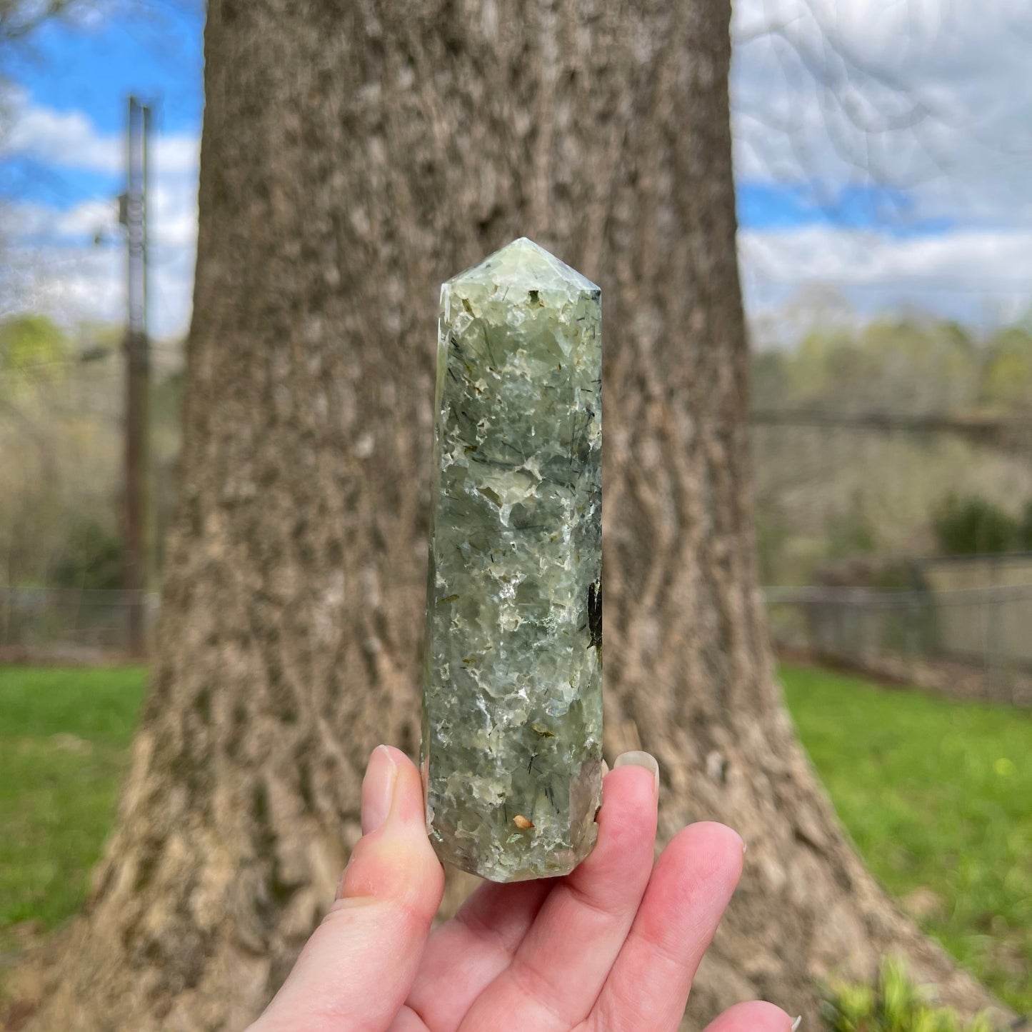 Prehnite Obelisk Tower - Healing Stone Beings