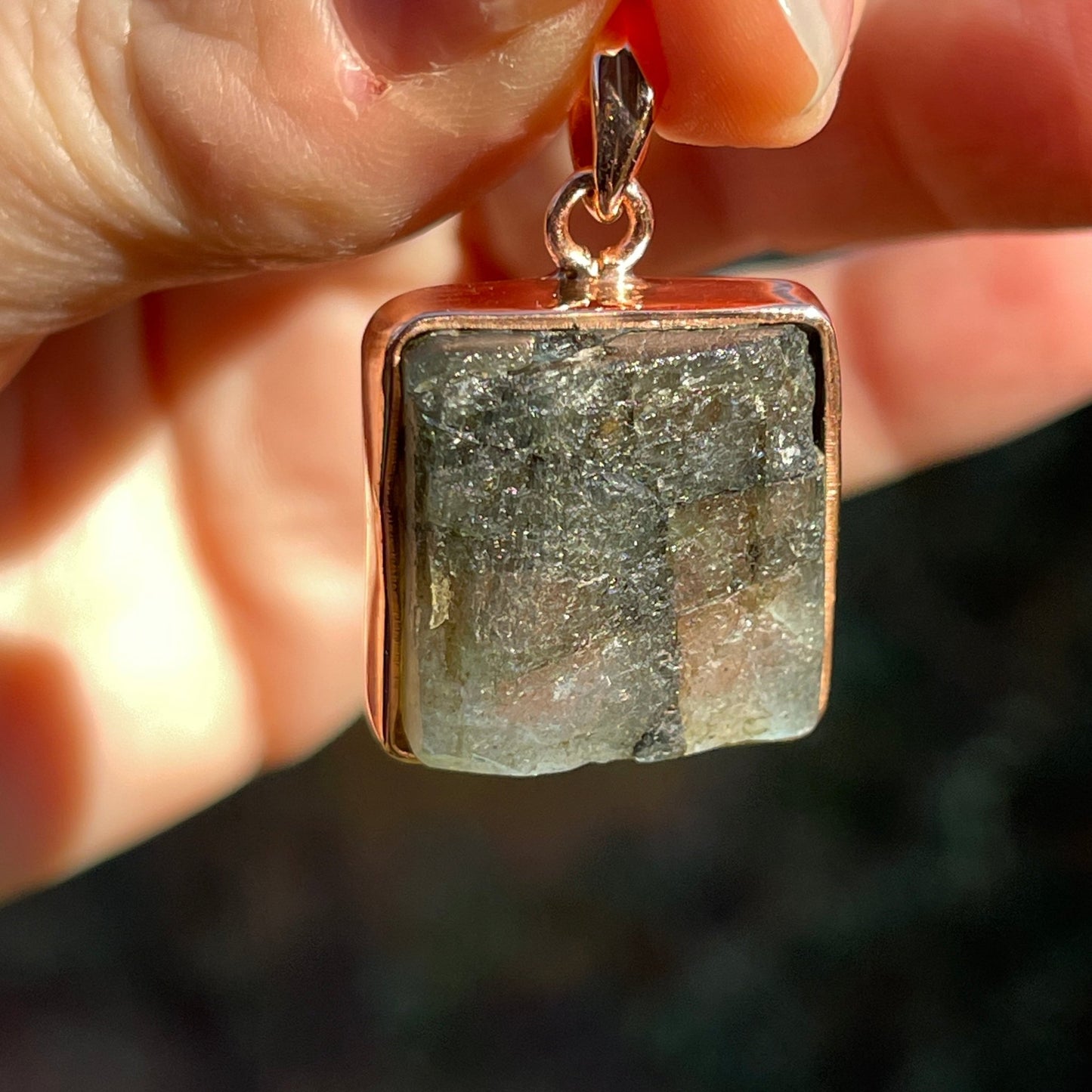 Raw Labradorite Pendant in Copper - Square - Healing Stone Beings
