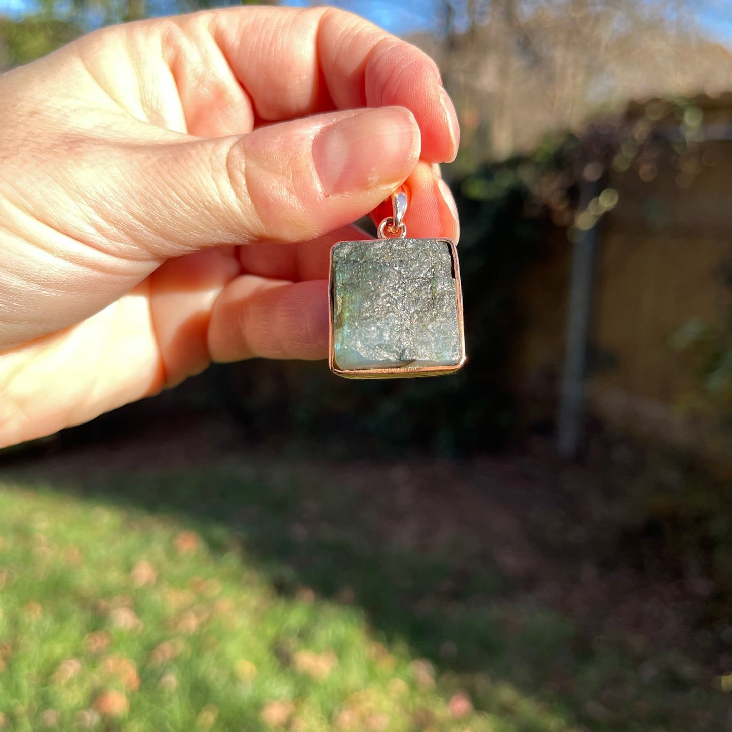 Raw Labradorite Pendant in Copper - Square - Healing Stone Beings
