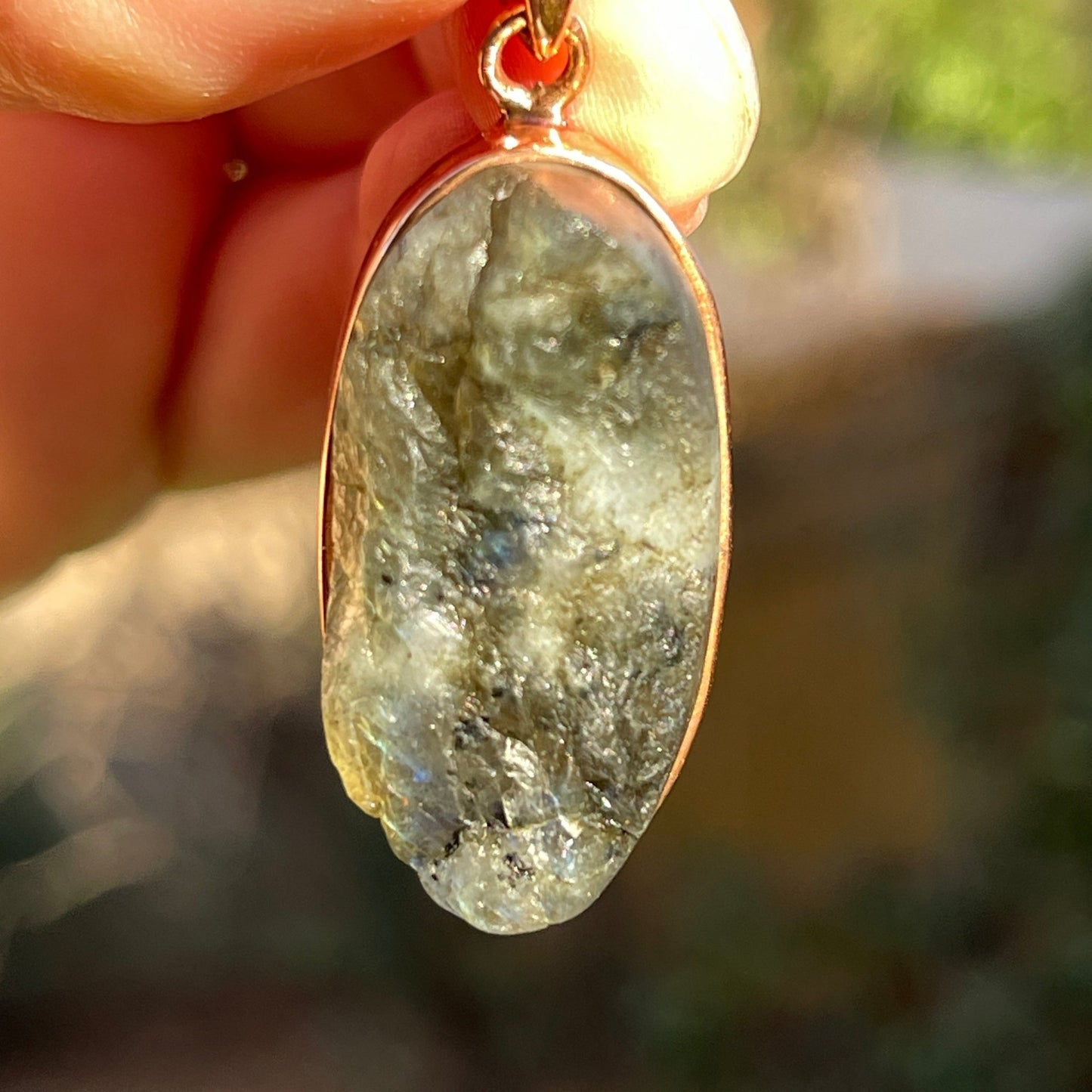 Raw Labradorite Pendants in Copper - Long Oval - Healing Stone Beings