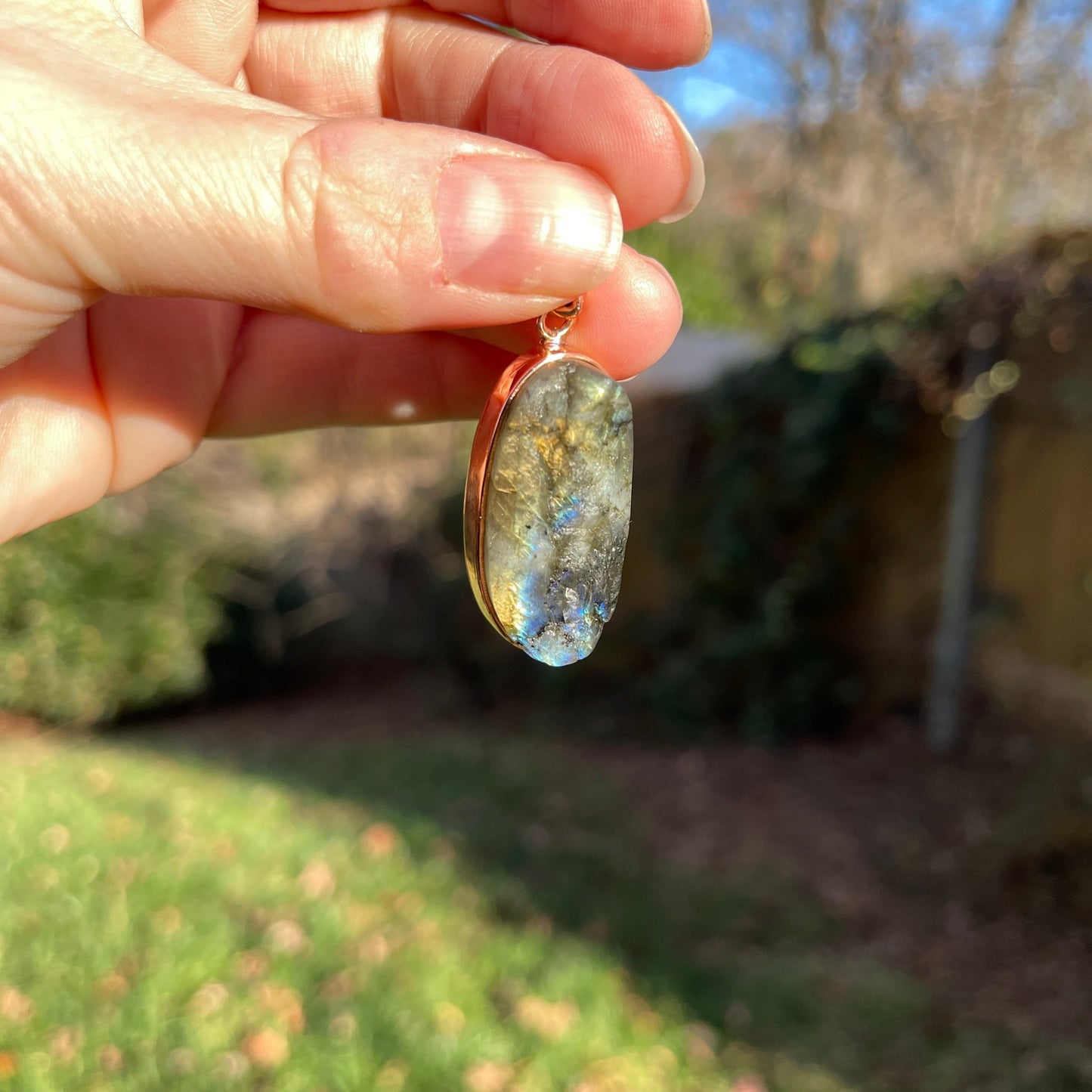 Raw Labradorite Pendants in Copper - Long Oval - Healing Stone Beings