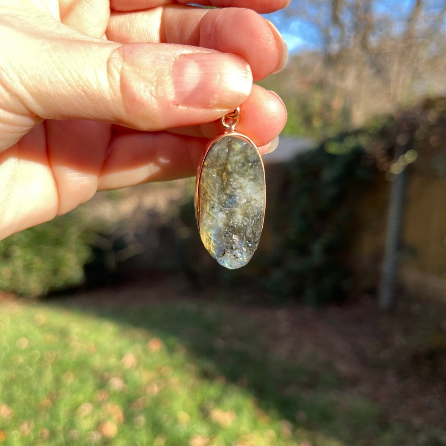 Raw Labradorite Pendants in Copper - Long Oval - Healing Stone Beings