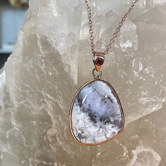 Dendritic Opal & Garnet Pendant in Copper - Healing Stone Beings