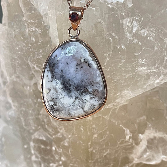 Dendritic Opal & Garnet Pendant in Copper - Healing Stone Beings