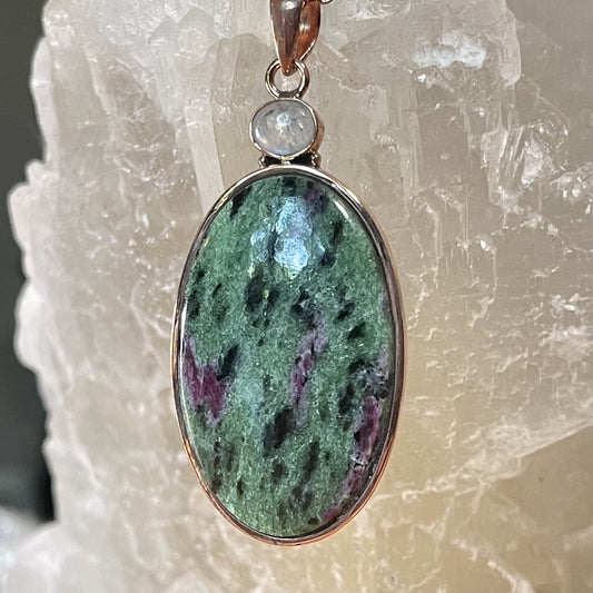 Moonstone & Ruby Zoisite Pendant - Healing Stone Beings