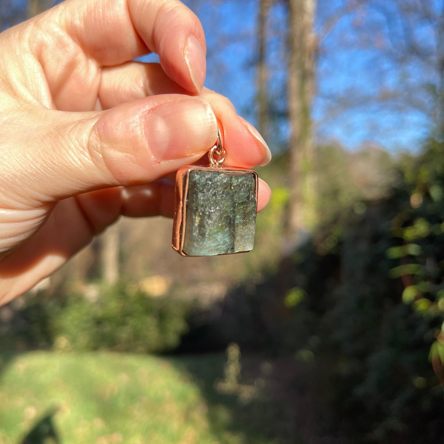 Raw Labradorite Pendant in Copper - Square - Healing Stone Beings
