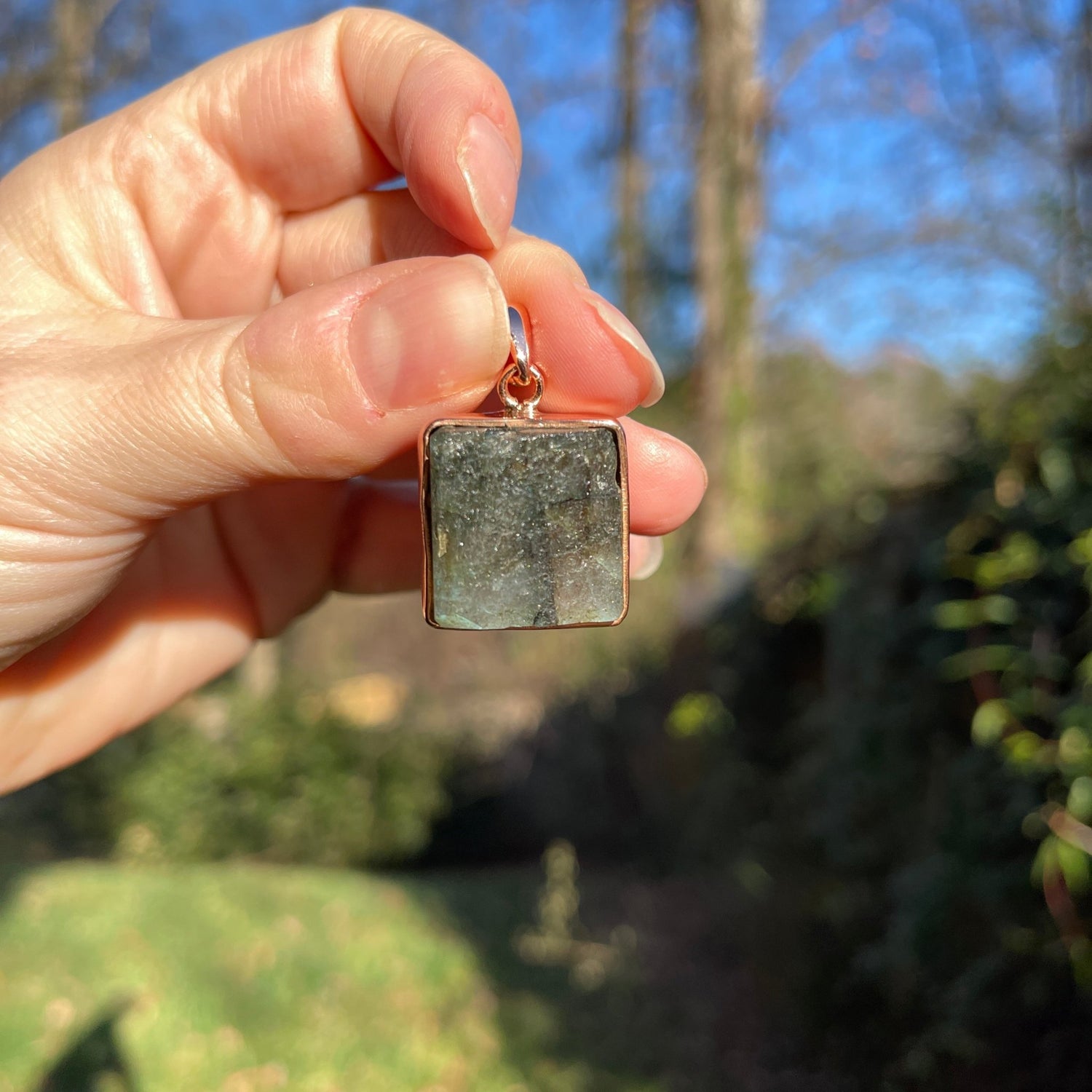 Raw Labradorite Pendant in Copper - Square - Healing Stone Beings