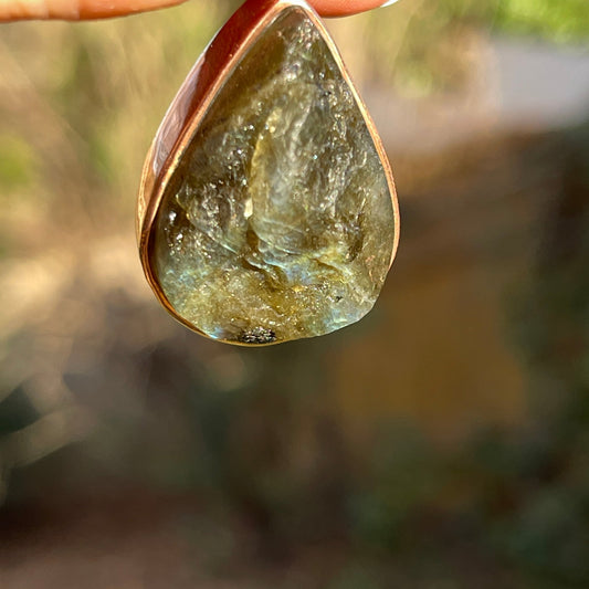 Raw Labradorite Pendants in Copper - Tear Drop - Healing Stone Beings