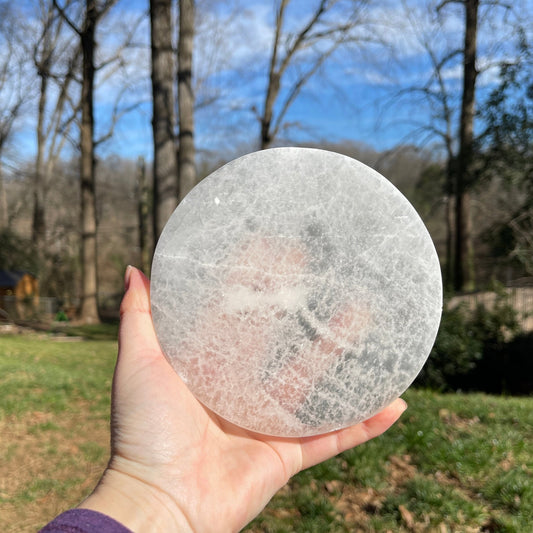 Selenite Charging Plate Large Circle - Healing Stone Beings