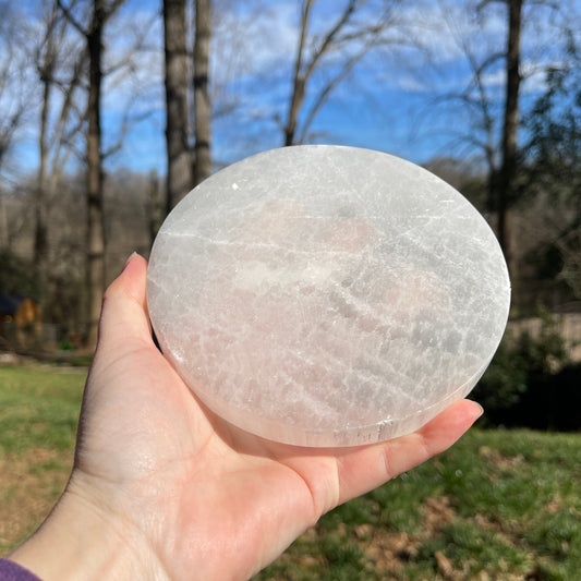 Selenite Charging Plate Large Circle - Healing Stone Beings