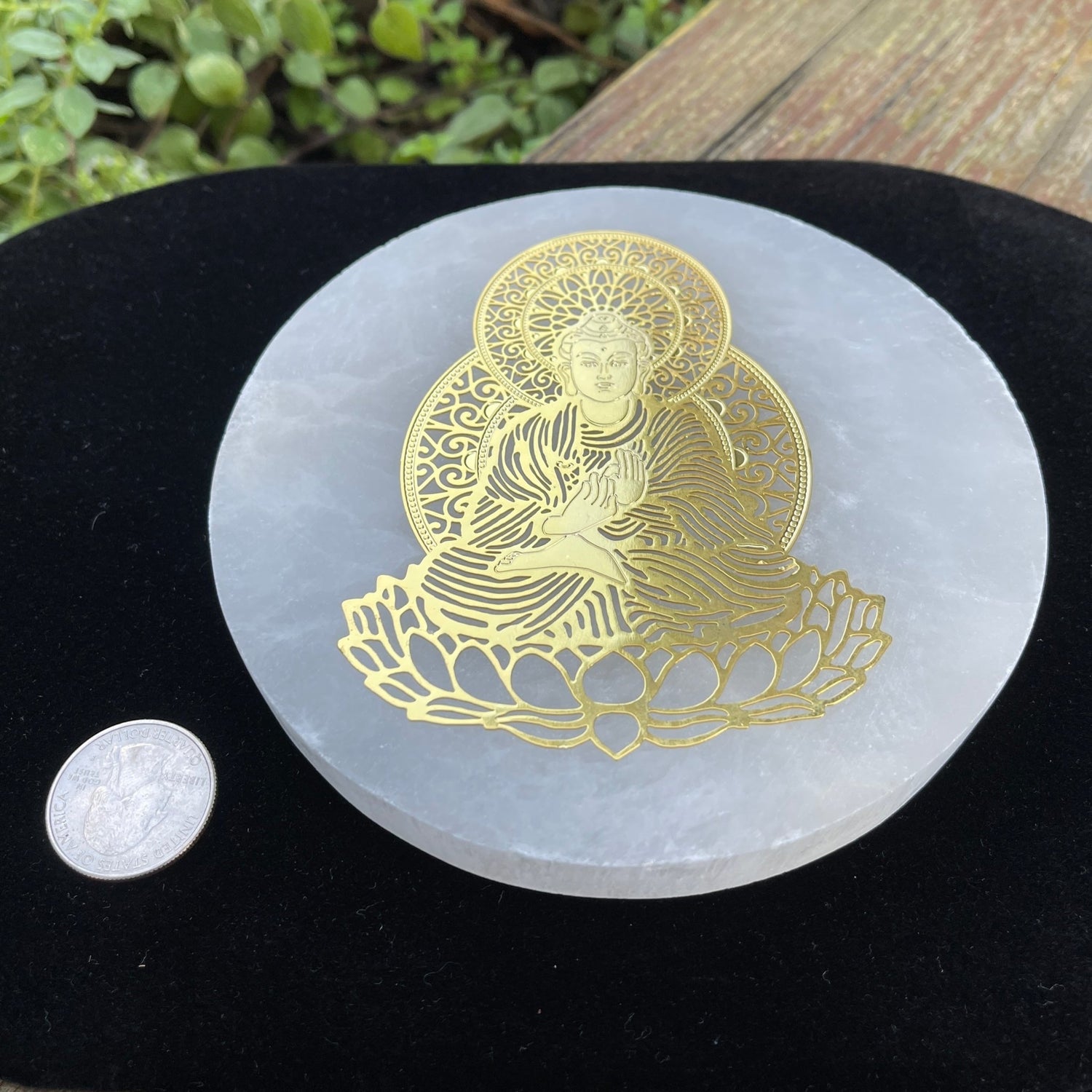 Selenite Charging Plates (Large) with 24k Gold Plated Buddha - Healing Stone Beings