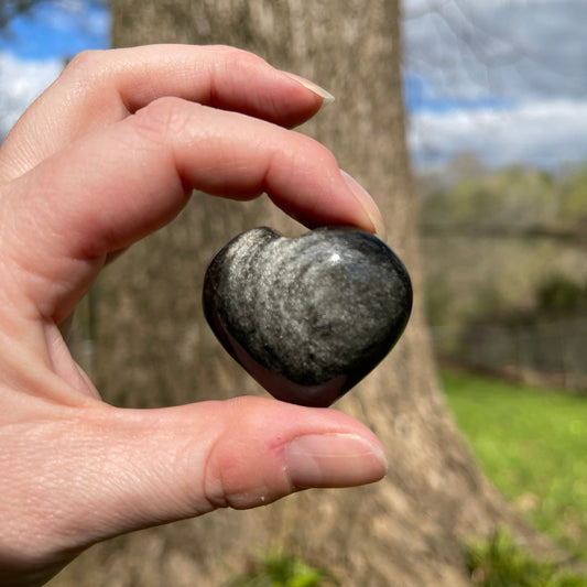 Silver Sheen Obsidian Heart - Healing Stone Beings